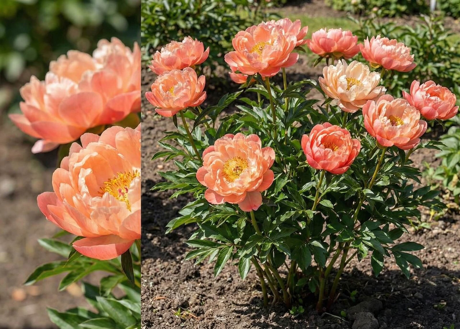 Didelis, koralų spalvos 'Coral Charm' bijūno žiedas