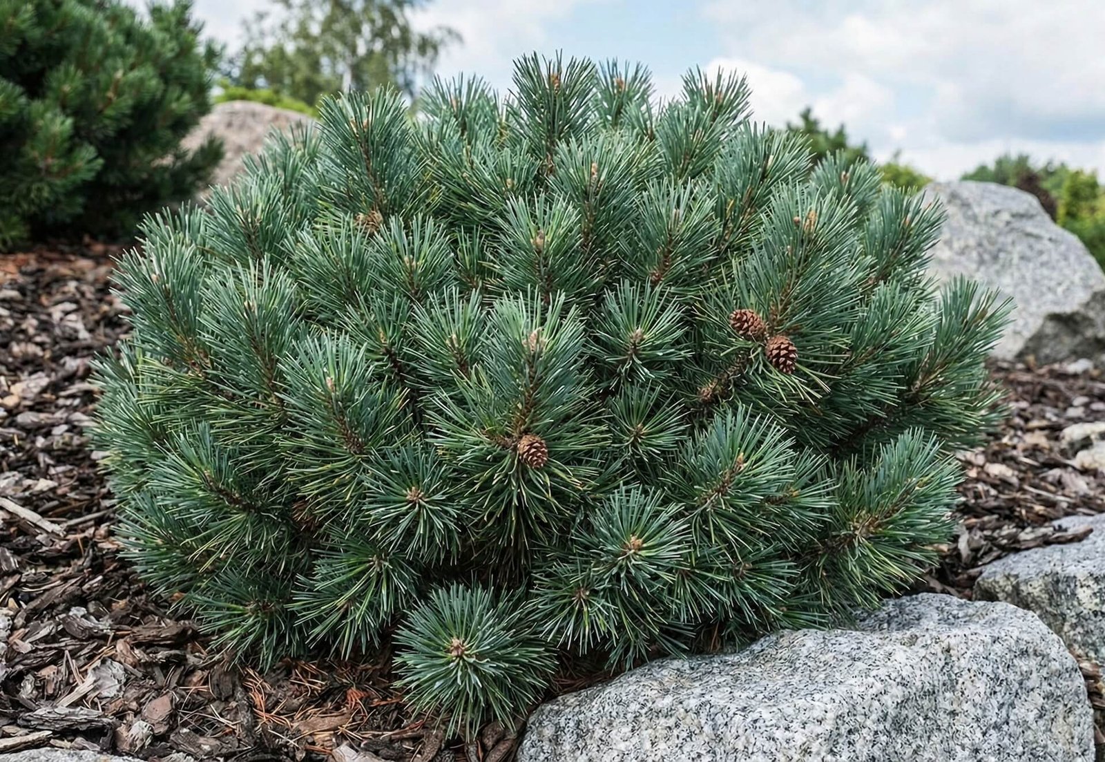 Tankus, melsvai žalias pušies 'Watereri' keras