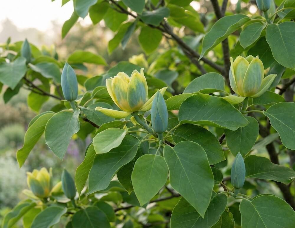 Melsvai žalias magnolijos 'Blue Opal' žiedpumpuris