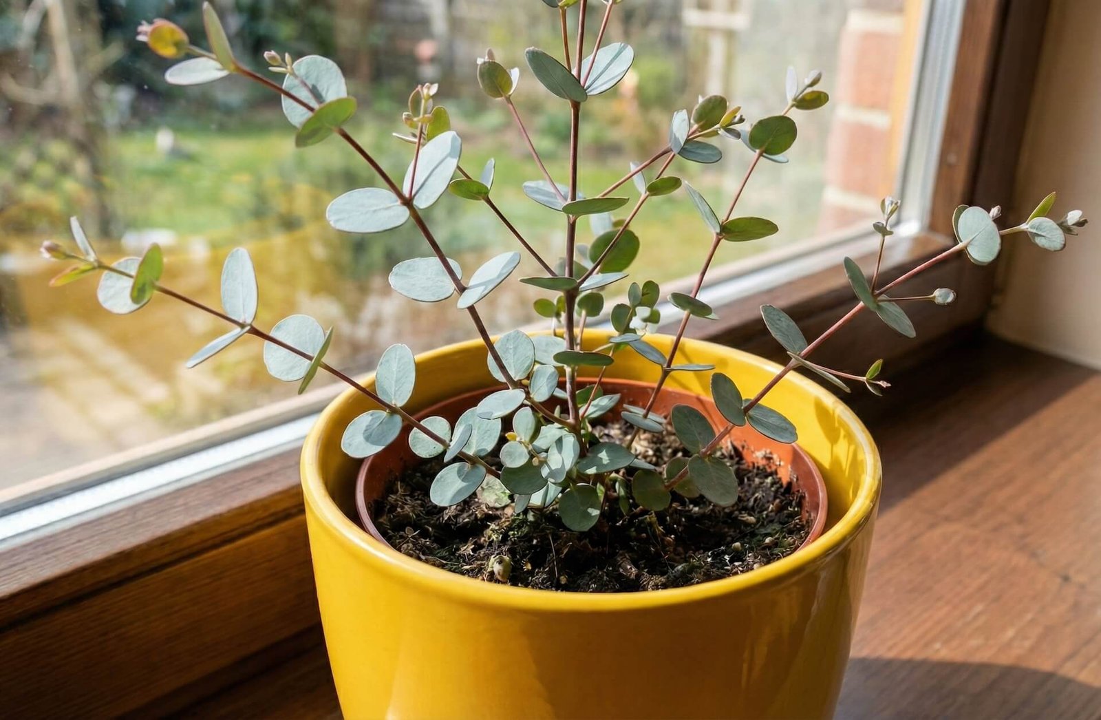 Apvalūs, melsvai pilki eukalipto lapai