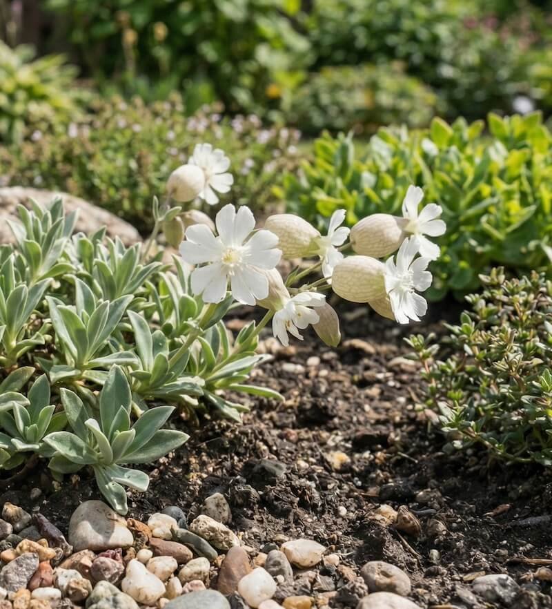 Balti pajūrinės naktižiedės žiedai su išsipūtusiomis taurelėmis