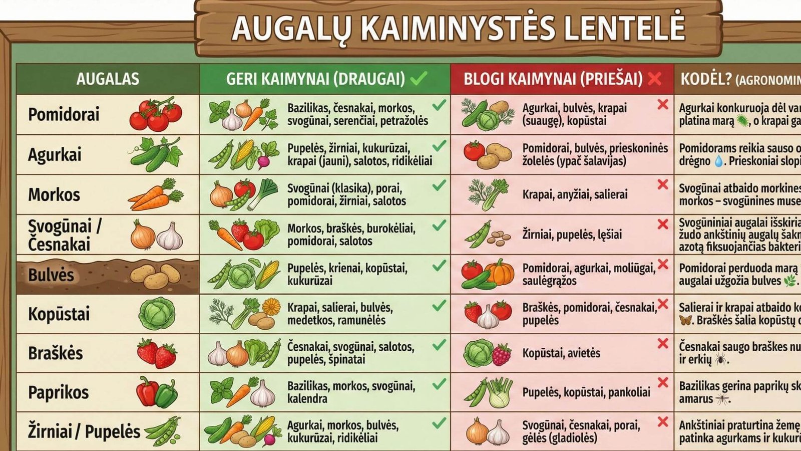 Augalų kaimynystė lentelė 2026, 3 auksinės taisyklės