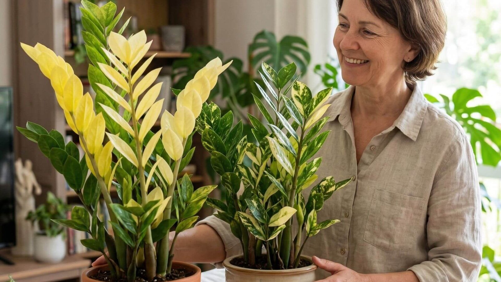 Zamiokulkas 'Akebono' ir 'Variegata' - retesnis pinigų medis